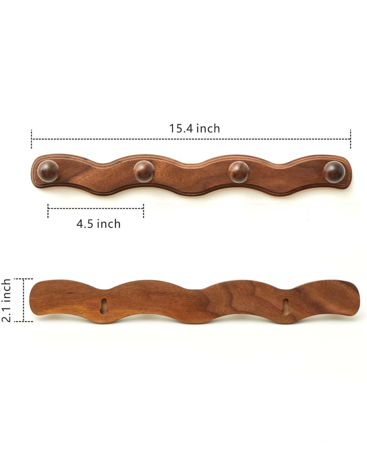 Wood Coat Rack Wall Mount - 4Pack Walnut Coat Hooks for Hanging Clothes,Keys, Robes,Purse,Towels,Bags,Backpack, Modern Decorative Wall hooks Heavy Duty Hanger Organizer for Bathroom,Entryway & Bedroom