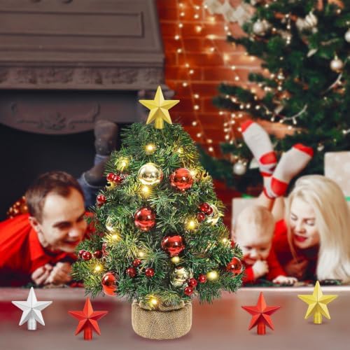 15Pcs Small Christmas Tree Topper, Mini Tree Topper Stars, 2.36 Inch Christmas Red Gold Silver Star Trees Top for Xmas Holiday Trees Ornament Home Decor