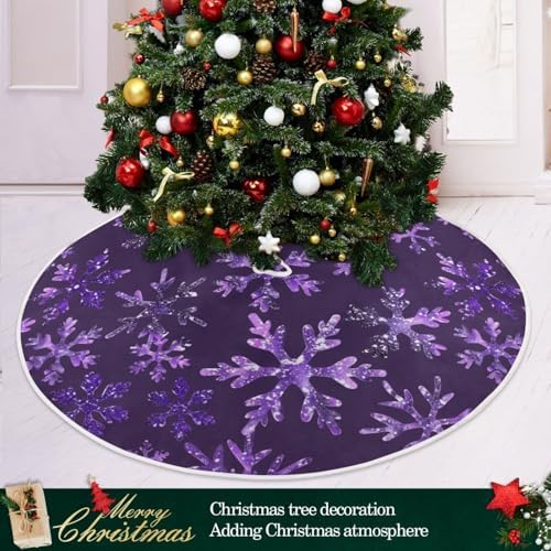 Christmas Purples Snowflakes Tree Skirt Seasonal Tree Mat Xmas Tree Base Cover Mat Home Holiday Party Indoor Outdoor Decorations Ornaments 35.4 Inches