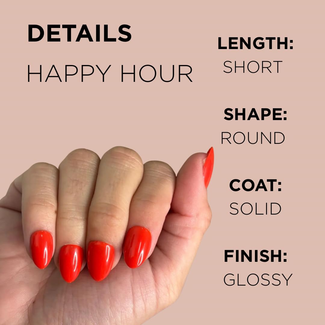 HAPPY HOUR Press-On Nails by Lavaa Beauty | Short Round Bright Orange-Red Summer Nails with Glossy Finish