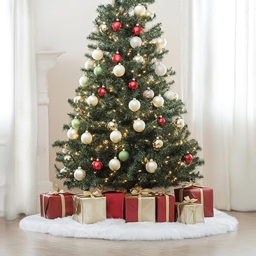 60 Inch Faux Fur Christmas Tree Skirt, Extra Large Fluffy Xmas Tree Skirt for 6 to 9 FT Christmas Trees, Thicker Plush Christmas Decorations