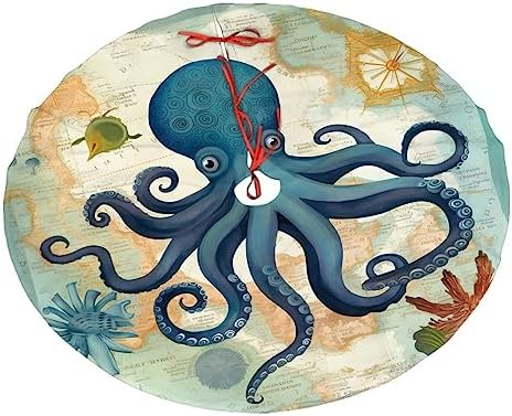 Ocean World Sea Octopus Christmas Tree Skirts 36", Xmas Tree Cloth Mats Trees Skirts for Decor Gift, Home Decoration