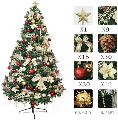 Artificial Christmas Tree Upgrade with Xmas Tree (All Ornaments on The Tree Included) Christmas Tree Stand Metal Hinges & Foldable Base, for Home, Office, Party