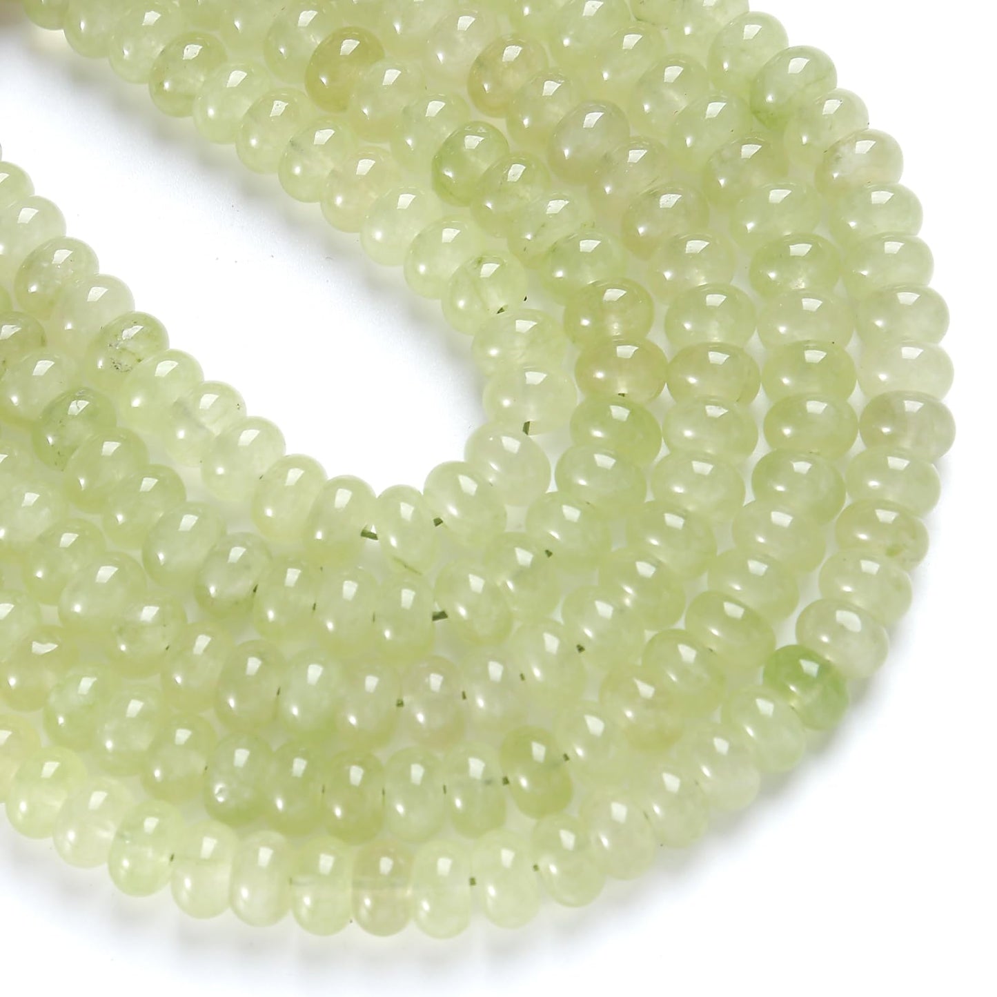 76pcs 5x8mm Natural Stone Prehnite Jade Rondelle Spacer Loose Beads Abacus Disk Stone Round Loose Gemstone Beads for Jewelry Making DIY Bracelet Necklace