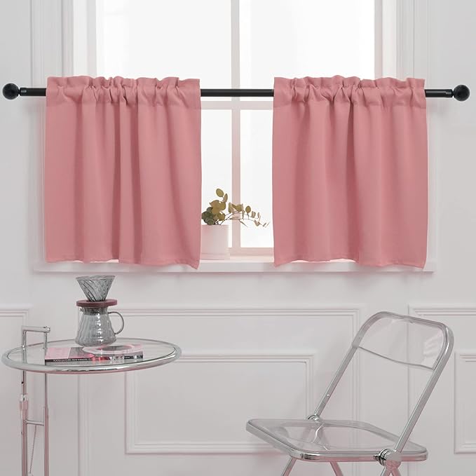 Pickluc Blackout Kitchen Curtain 20 Inches Long, Rod Pocket Cafe Tier Curtains for Small Window Treatment in Living Room, Basement, RVs, Cabinets, 2 Panels, W24 X L20 Inch, Ivory