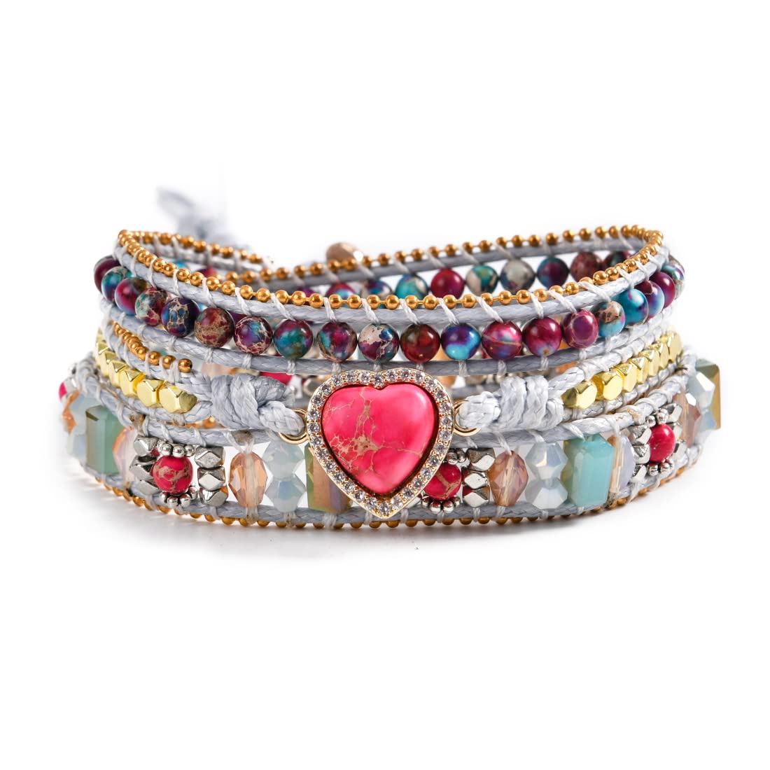 YGLINE Chakra Handmade Leather Wrap Bracelet Imperial Jasper Wrap Adjustable Bead Bracelet
