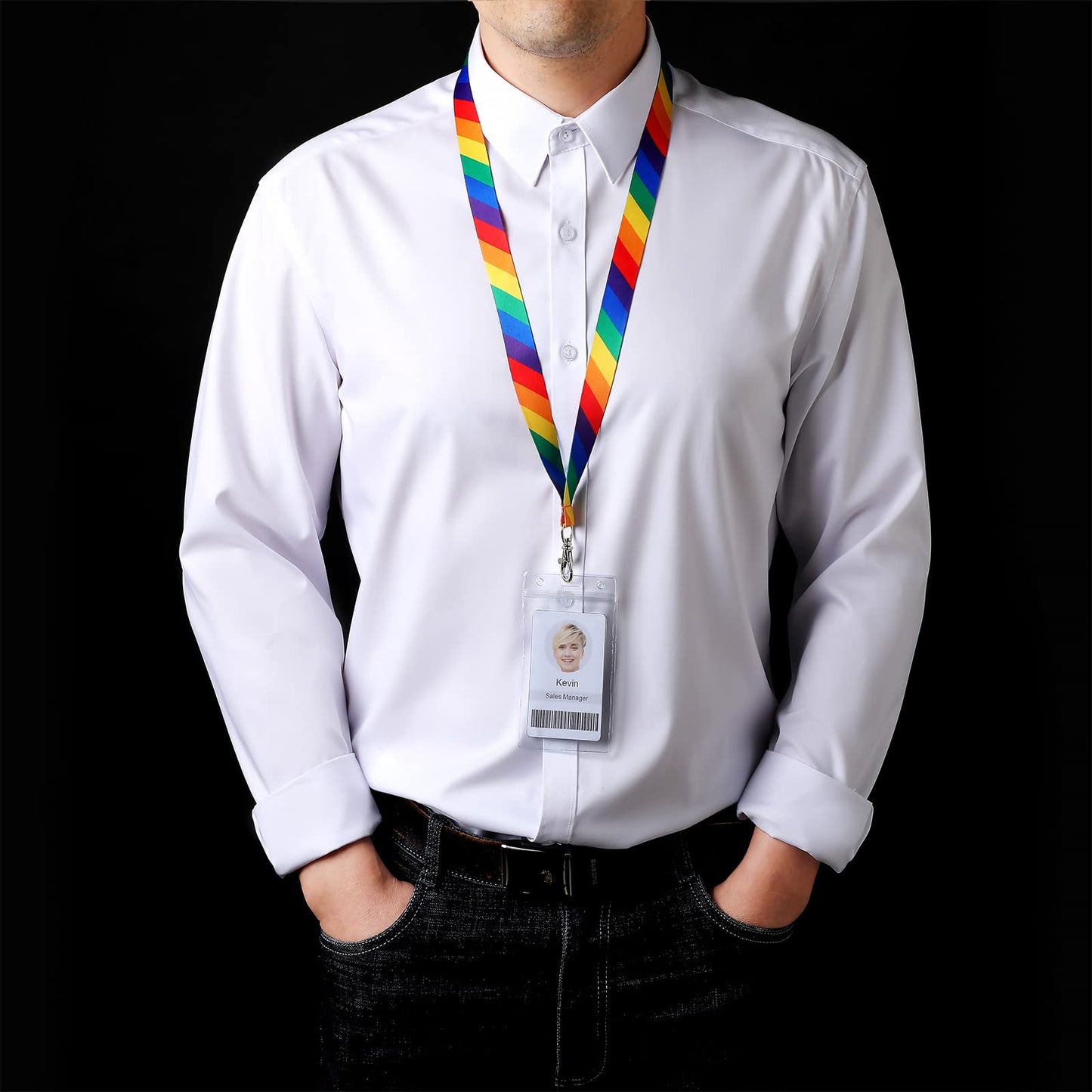 YOYOGO 12 Pack Rainbow 6-Color Lanyard with Waterproof ID Card Holder, Durable Lanyard with Badge ID Card Holder.Diagonal