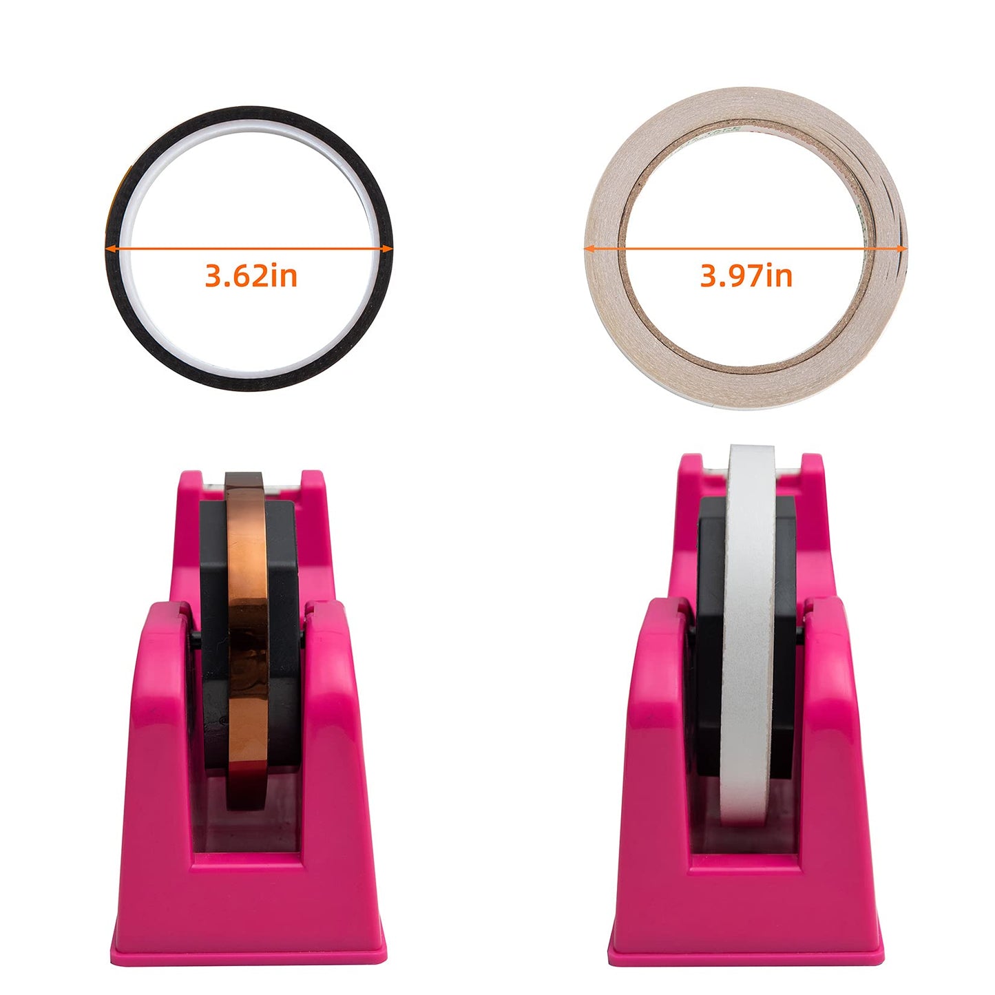 IHOMECOOKER Desktop Tape Dispenser Adhesive Roll Holder (Fits 1" & 3" Core) with Weighted Nonskid Base (2Pack-Rose red)