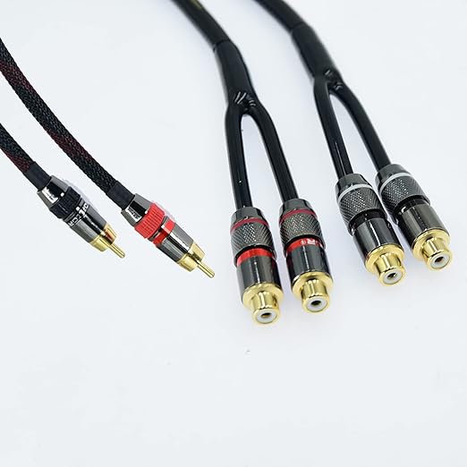 Arklove 1ft Shielded RCA Splitter Subwoofer Stereo Audio Video Cable 1 Male to 2 Female Dual Speaker Y Adapter Connector Extension Cord 24k Gold Plated(2 Pack)