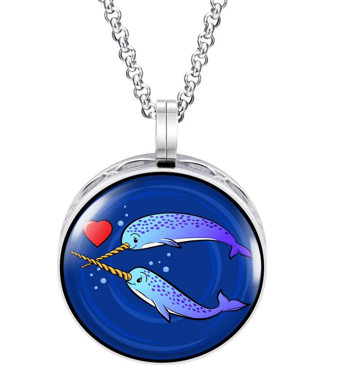 Wild Essentials Narwhals Enamel Finish Essential Oil Diffuser Necklace Gift Set - Includes Aromatherapy Pendant, 24" Stainless Steel Chain, 8 Color Refill Pads