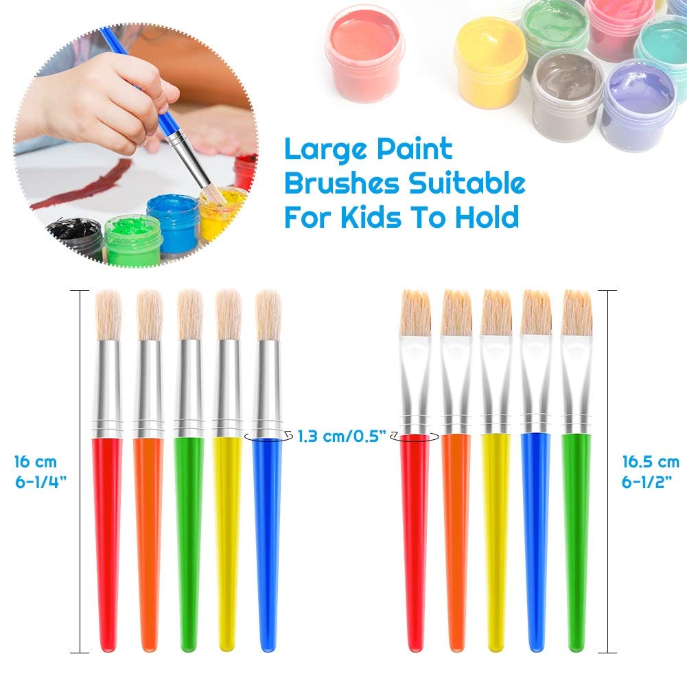 Anezus 30 Kids Paint Brushes Set with Jumbo Round Watercolor and Large Flat Craft Brushes