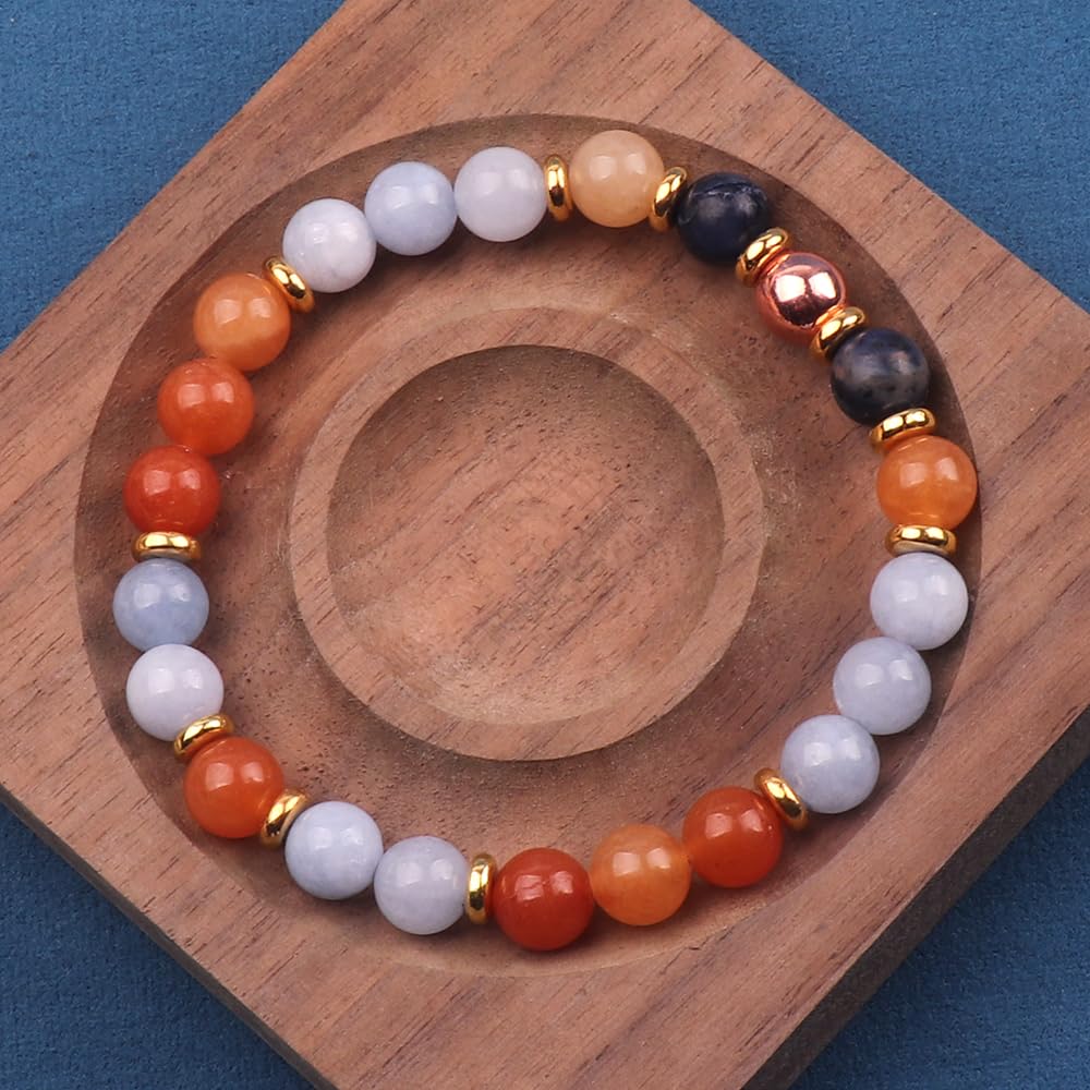 KSQS Healing Stone Bead Bracelet for Women, Natural Gemstones Balance Protection Bracelet, Spiritual Crystal Beads Bracelet Anxiety Relief with Meaning Card(#18)
