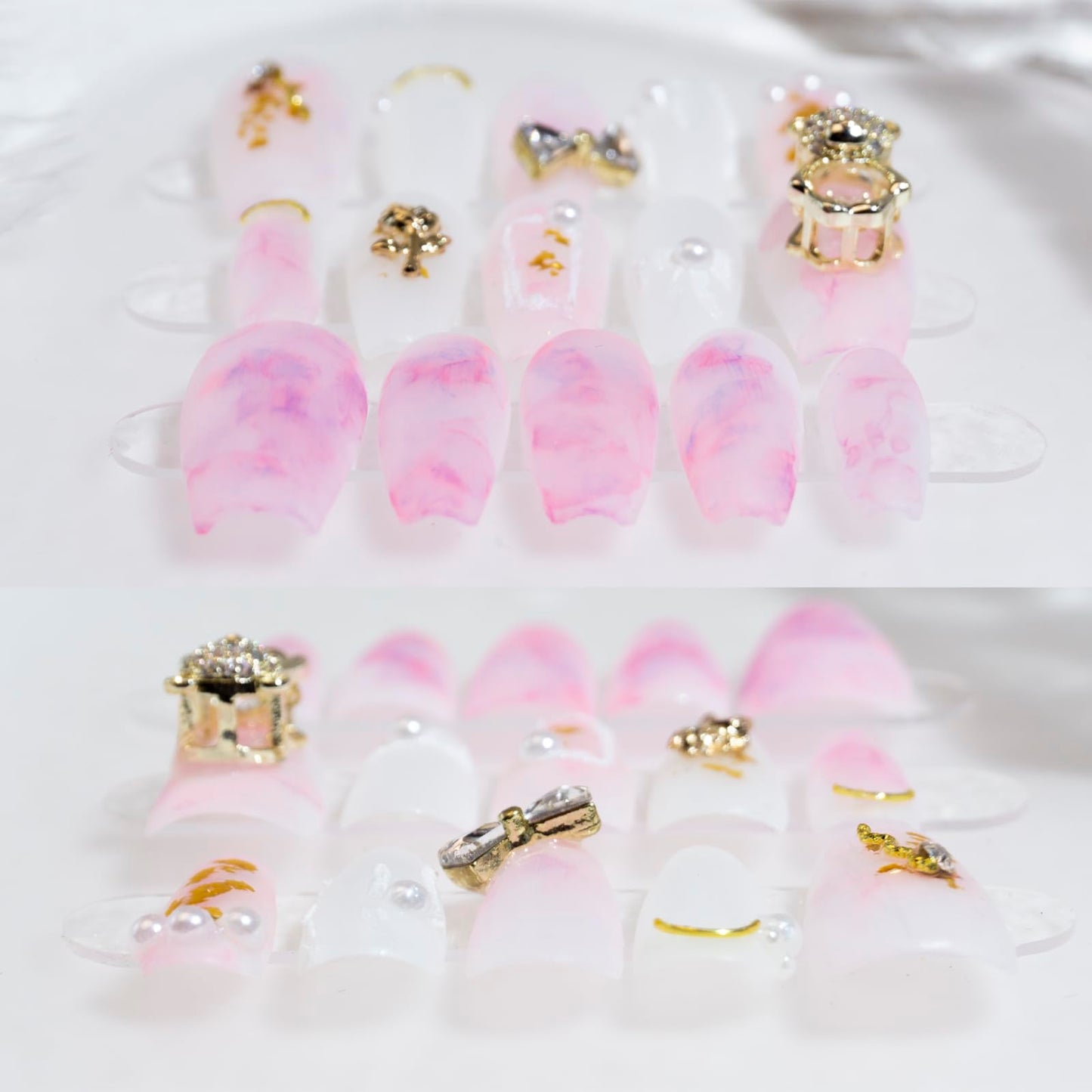 Light Rain Medium Size Hand-made Press on Nails, 3D Gel UV Finished False nails with Design by Professional Manicurist