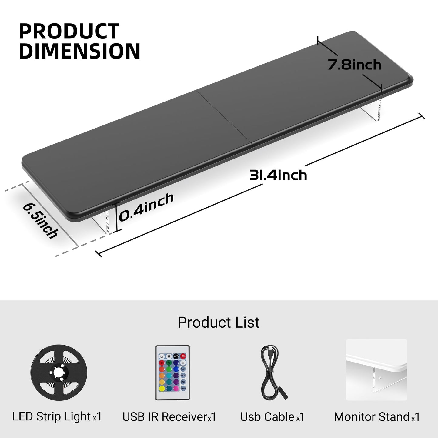 AFOOYO Monitor Stand Riser,31.5-Inch LED Light Wood Computer Monitor Stand with Adjustable Acrylic Legs,Desk Accessories Desktop Organizer Stand for, Computer,Laptop,Printer,PC TV Screen Riser,Black