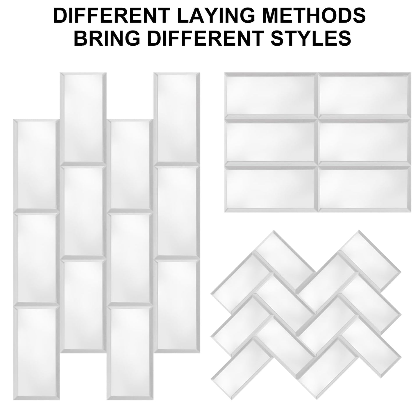 V-MOZZA 40-Pack Greek Silver Beveled Mirror Glass Tiles - 3x6 Real Mirror Subway Tile - Upgraded Industrial Self-Adhesive Backing for Kitchen Backsplash, Accent Wall & Home Decor (5 Sq.Ft)