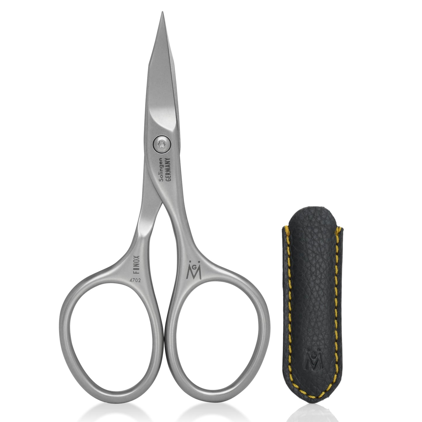 GERMANIKURE Nail and Cuticle Scissors - FINOX Stainless Steel Professional nail scissors for nail tips - nail scissors curved Manicure Tools in Leather Case - Ethically Made in Solingen Germany - 4702