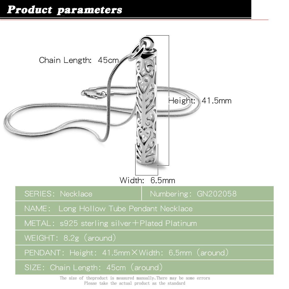 Dankadi Women's 925 Silver Necklace-Bohemian Sterling Silver Patterned Cylindrical Pendant Necklace-100% Original Silver Snake Chain 45-60CM Fine Jewelry (Chopin chain 22 inch)