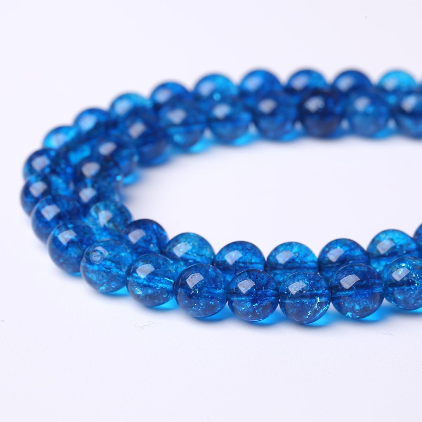 60pcs 6mm Natural Blue Crystal Crackle Quartz Stone Round Loose Beads for Jewelry Making DIY Bracelets Necklaces Energy Healing Stone Beads 15"(6mm, Blue Crackle Quartz)