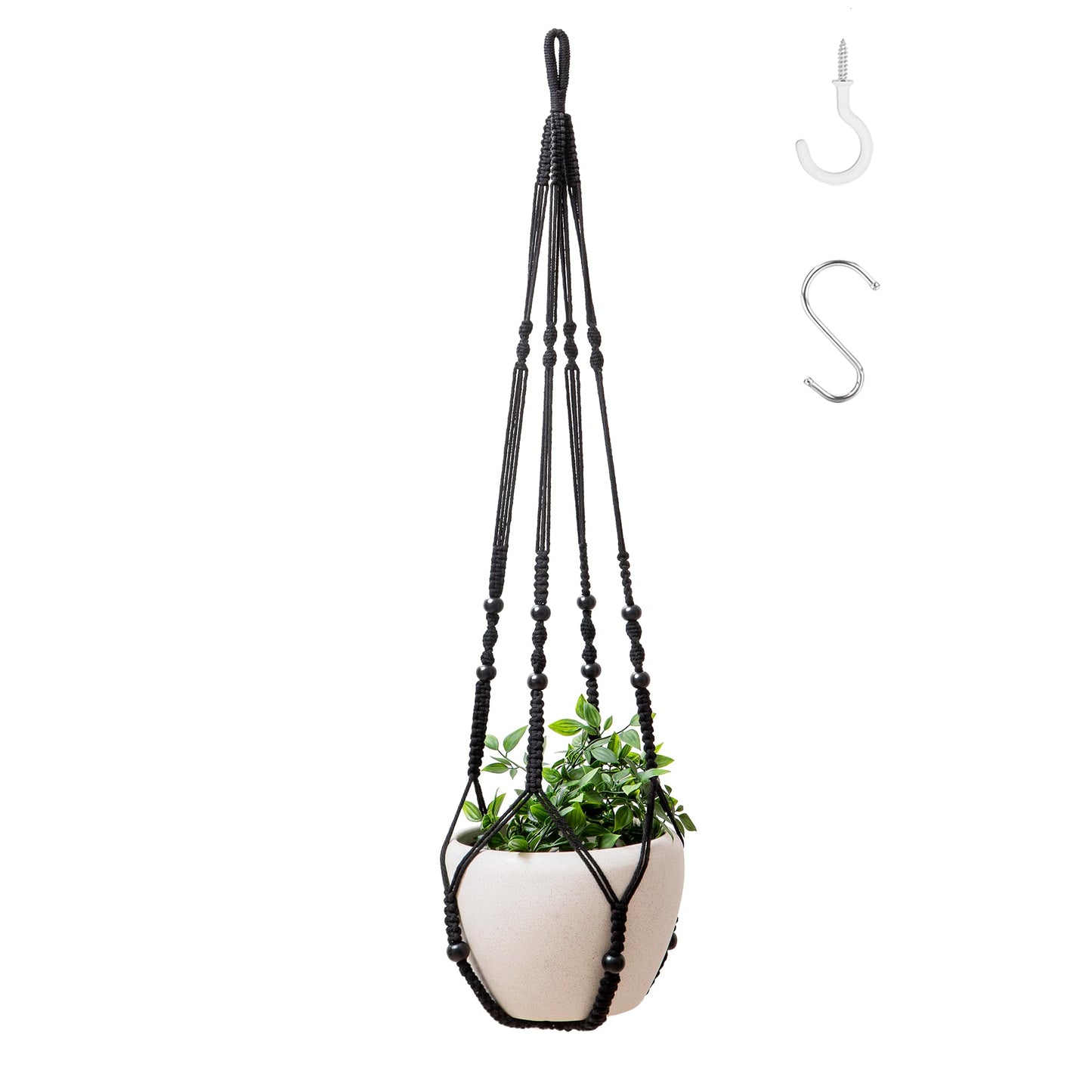 WXS-CHALL 43 Inch Macrame Plant Hanger Indoor, Large Size No Tasselss Crochet Cotton Rope Hanging Planter Basket, Decorative Flower Pot Holder for Boho Home Decor (with 2 Hooks)