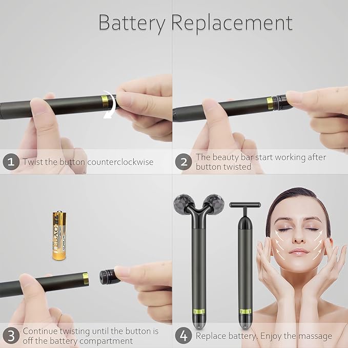2 in 1 Face Massager Kit Electric 3D Face Roller Massager T Shape Facial Massager Set Skin Massager Tool
