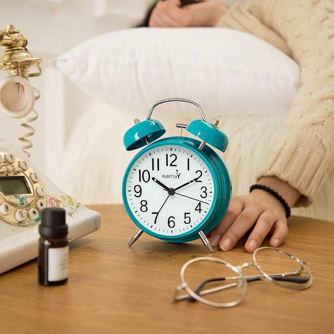 FLOITTUY [Loud Alarm for Deep Sleepers) 4'' Twin Bell Alarm Clock with Backlight for Bedroom and Home Decoration(Blue)