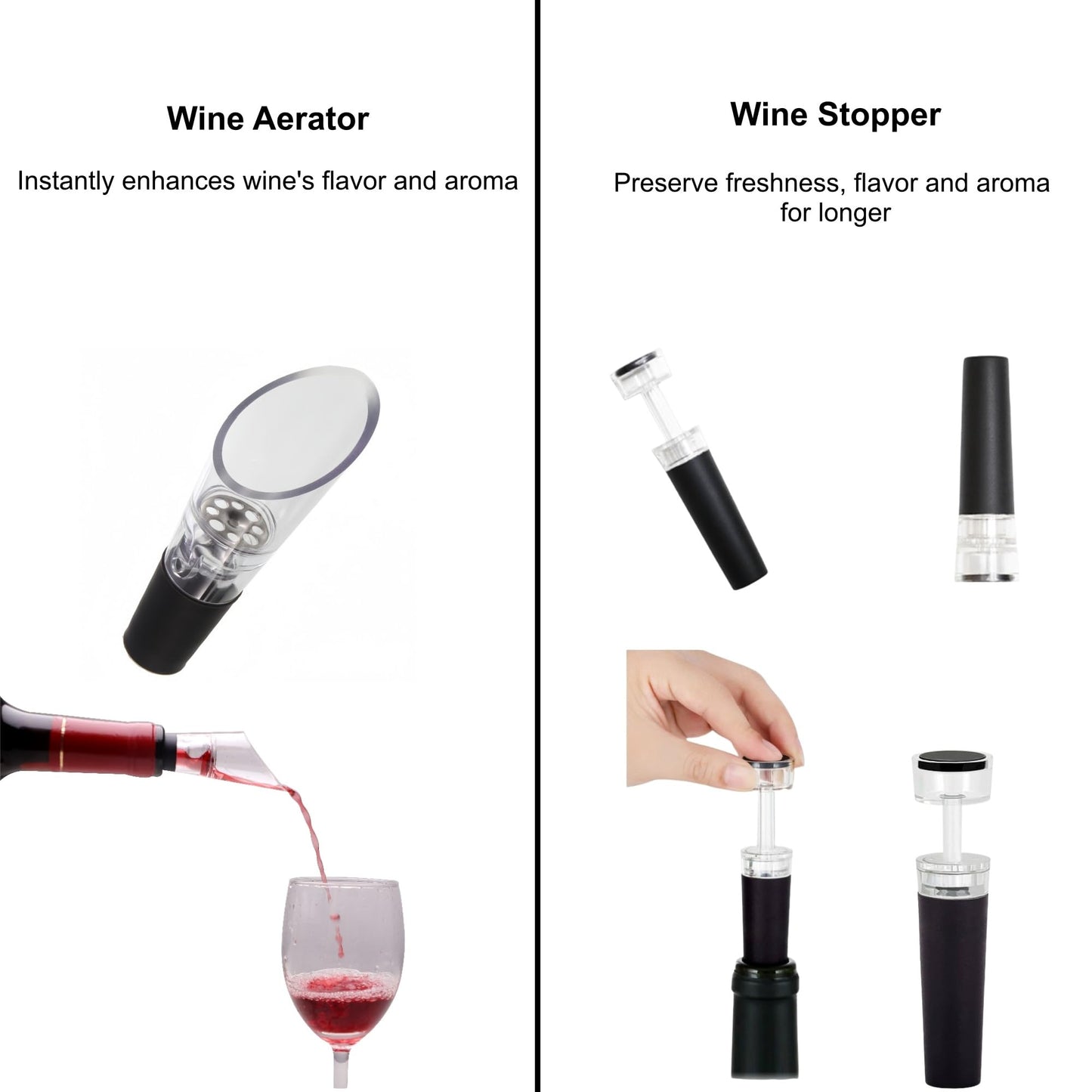 Electric Wine Opener with Wine Accessories -Rechargeable Wine Bottle Opener Set with Base, Wine Aerator, Foil Cutter and Wine Stoppers- Perfect Wine Gifts for Wine Lovers