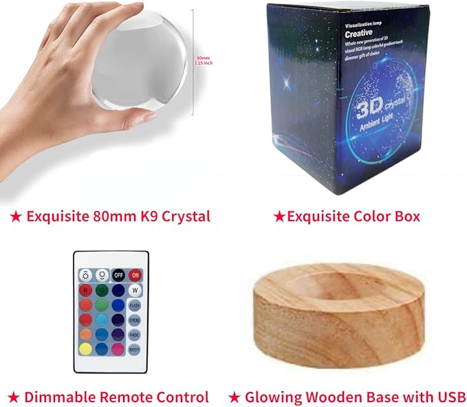 Conalisk 3D Four-Leaf Clover Crystal Ball Lamp,Lifelike 3D LED Clover Night Light,16 Colors Changing Light,Dimmable Remote Control,Clover Lamp Gift (Four-Leaf Clover)