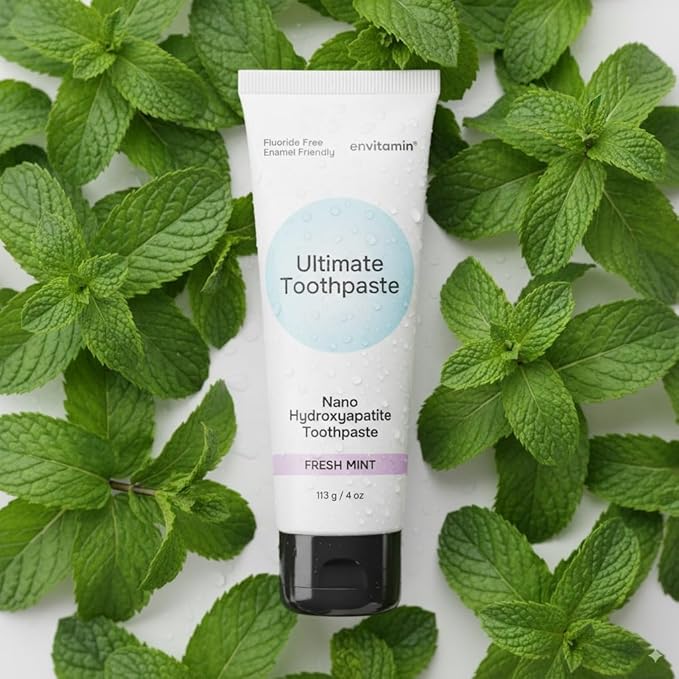 Fluoride Free Nano Hydroxyapatite Ultimate Toothpaste for Remineralizing Enamel & Sensitive Relief, Whitening, Antiplaque, SLS Free, Fresh Mint, 4 oz (3 Tubes, Fresh Mint)