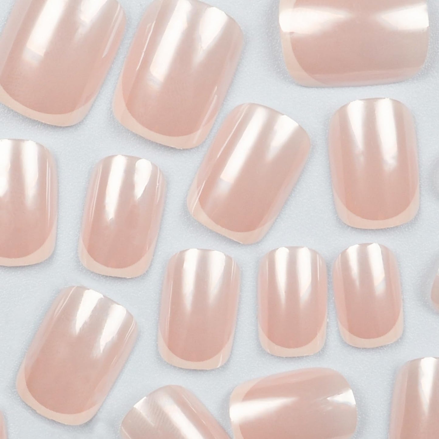 24 Pcs Pink Chrome Press on Nails Short Square Shaped Fake Nail Glossy Reusable Acrylic Nail Designs White French Tip False Nails Full Cover Stick on Nails for Women Manicure Accessories