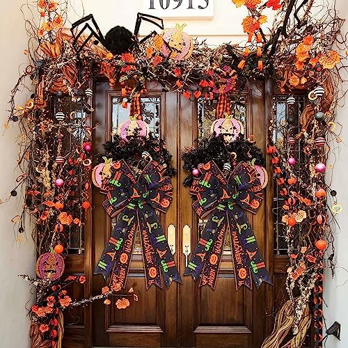 2PCS Large Halloween Wreath Bows for Indoor Outdoor Tree Topper Wall Decor