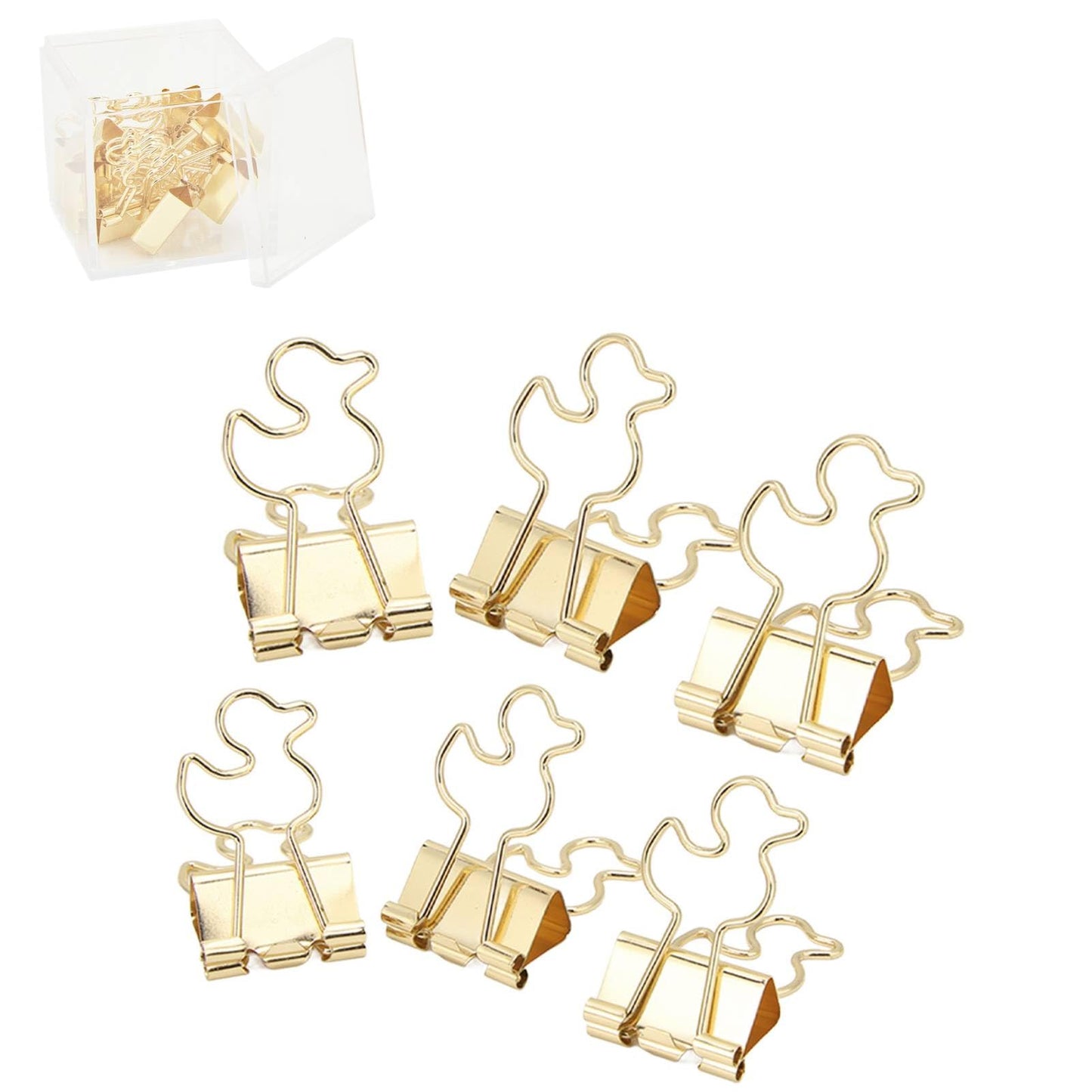 Mini Binder Clips, 20PCS Gold Binder Paper Clips Small Decorative Binder Clips Duck Shaped Binderclips with Storage Box for Planner, Office Desk Supplies