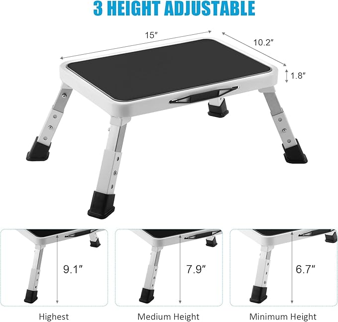 Folding Step Stool, Height-Adjustable Step Stool with Non-Slip Platform, Step Ladder for Adults or Kids in Kitchen, Home, 330 Lbs Capacity