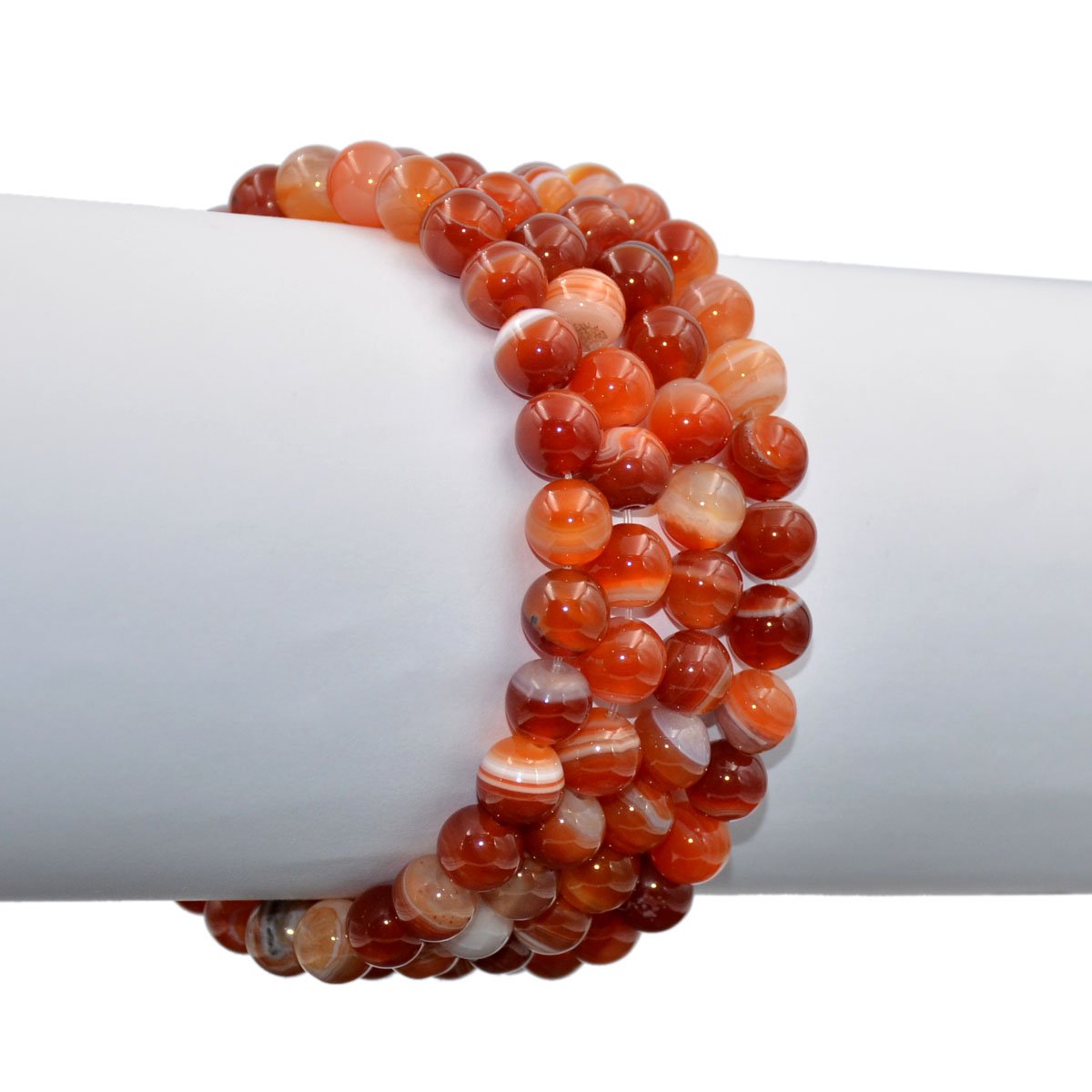 AD Beads Natural Gemstone Round Beads Stretch Bracelet Healing Reiki 8mm (Red Orange Agate)