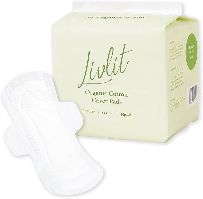 Regular Size Ultra Thin Sanitary Pads, 100% Organic Cotton from Texas, Powerful Leak Protection, Unscented, Chlorine Free and Absorbency of Feminine Periods, Pads for Women (14 Count)