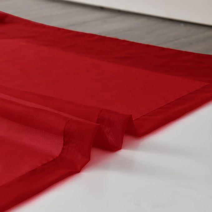 SpaceDresser Sheer Voile Window Treatment Rod Pocket Curtain Panels for Kitchen Bedroom Living Room Drapes Sunlight Filtering Privacy Semi Home Decor Assorted Colors Sizes (Christmas Red, 52 W x 96 L)