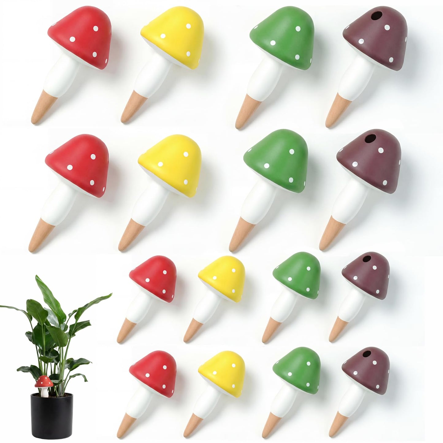 Prashent Plant Watering Globes, 16 Pack Self-Watering Terracotta Spikes - Mushroom Shape Irrigation Devices for Indoor & Outdoor Plants, Slow Release Watering System