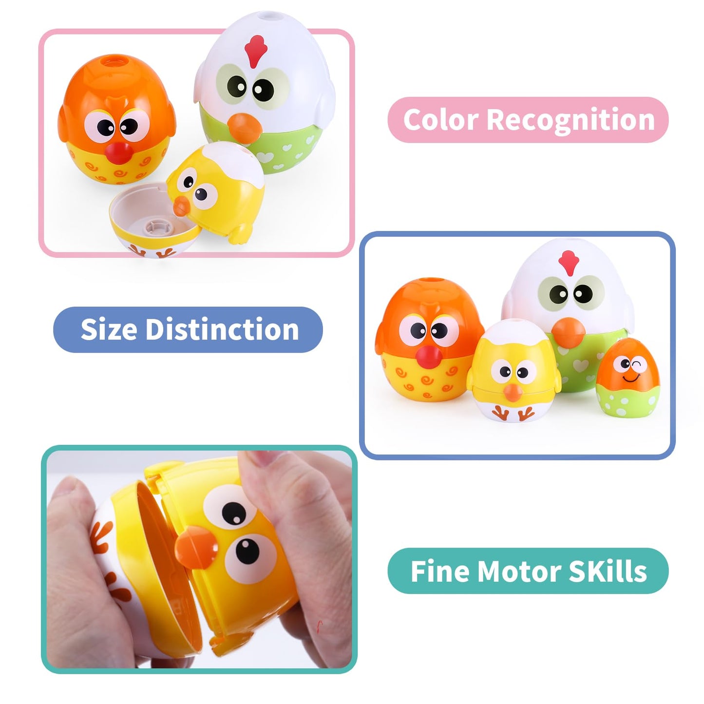 MOONTOY Chicken Toddler Easter Eggs Toys, Nesting Dolls Stacking Toys for Toddlers 1-3 Matching Shape Sorters Sensory Preschool Learning Baby Easter Basket Stuffers Gifts 6-12 12-18 Months, 1 Year Old