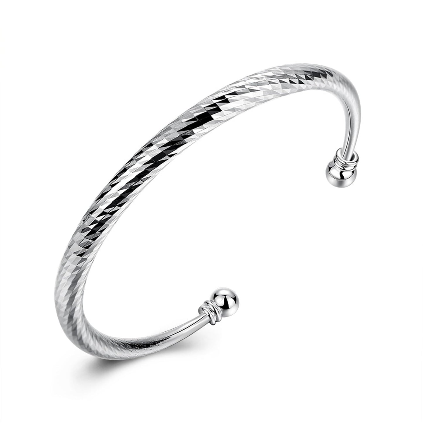 925 Sterling Silver Cuff Bangle Bracelet for Women Men Platinum Plated Bangle Bracelet Open Bangle Cuff Bracelet Twisted Adjustable Bangle Bracelet for Women Stackable Minimalist Bangle Bracelet