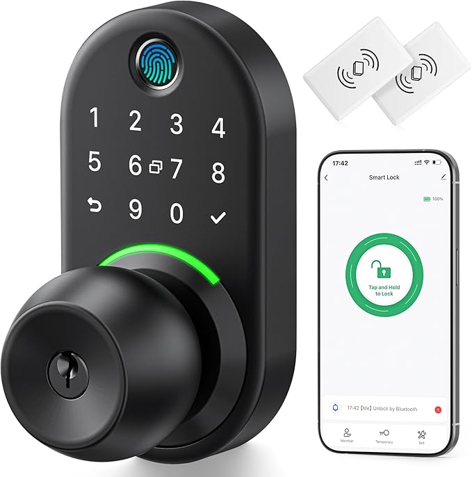 Keypad Smart Door Lock with Knob, Yamiry Keyless Entry Digital Lock with Handle, Fingerprint Electronic Knob for Front Door
