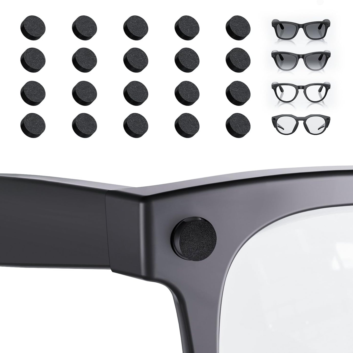 20PCS LED Light Protect Stickers Compatible with Ray-Ban Meta Wayfarer/Skyler/Headliner (Gen 2) & Oakley Meta HSTN Smart Glasses Accessories, Low-Tack Restickable Decorative Camera Light Covers