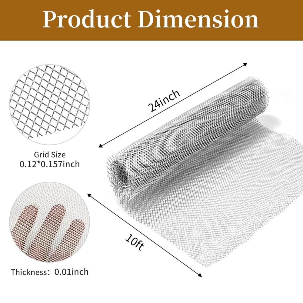 Aluminum Wire Mesh for Arts and Craft Sculpting Mesh Roll 24 Inch by 10 Foot for Sculpture Projects Craft Wire Mesh for Crafts (Silver, 24inch x 10foot)