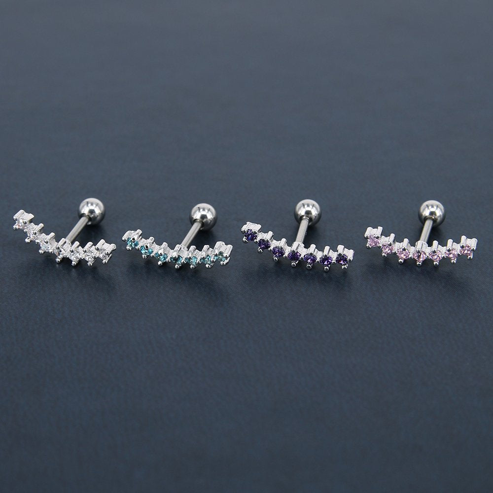 ZS Curve Seven Stud CZ Stud Earrings 316L Stainless Steel Ear Helix Conch Cartilage Piercing (5PCS Mix colors)