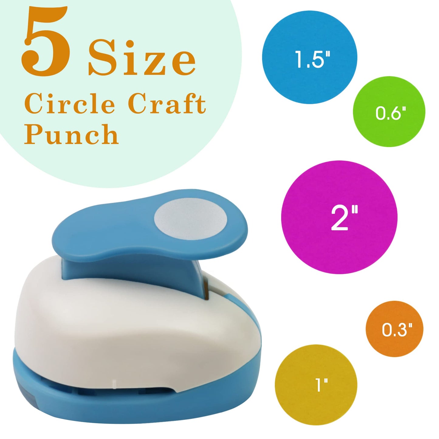 Ecohu Set 5 Circle Paper Punch 0.3'' / 0.6'' / 1'' / 1.5'' / 2'', Scrapbooking Hole Punches Crafting, Design for Office Supplies, Card Making, DIY Photo Album.