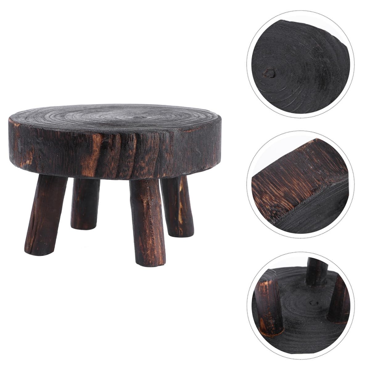 Kisangel Rustic Wooden Plant Stand Stool Xin Copper Finish Decorative Flower Pot Holder Indoor Outdoor Garden Shelf Display for Potted Plants