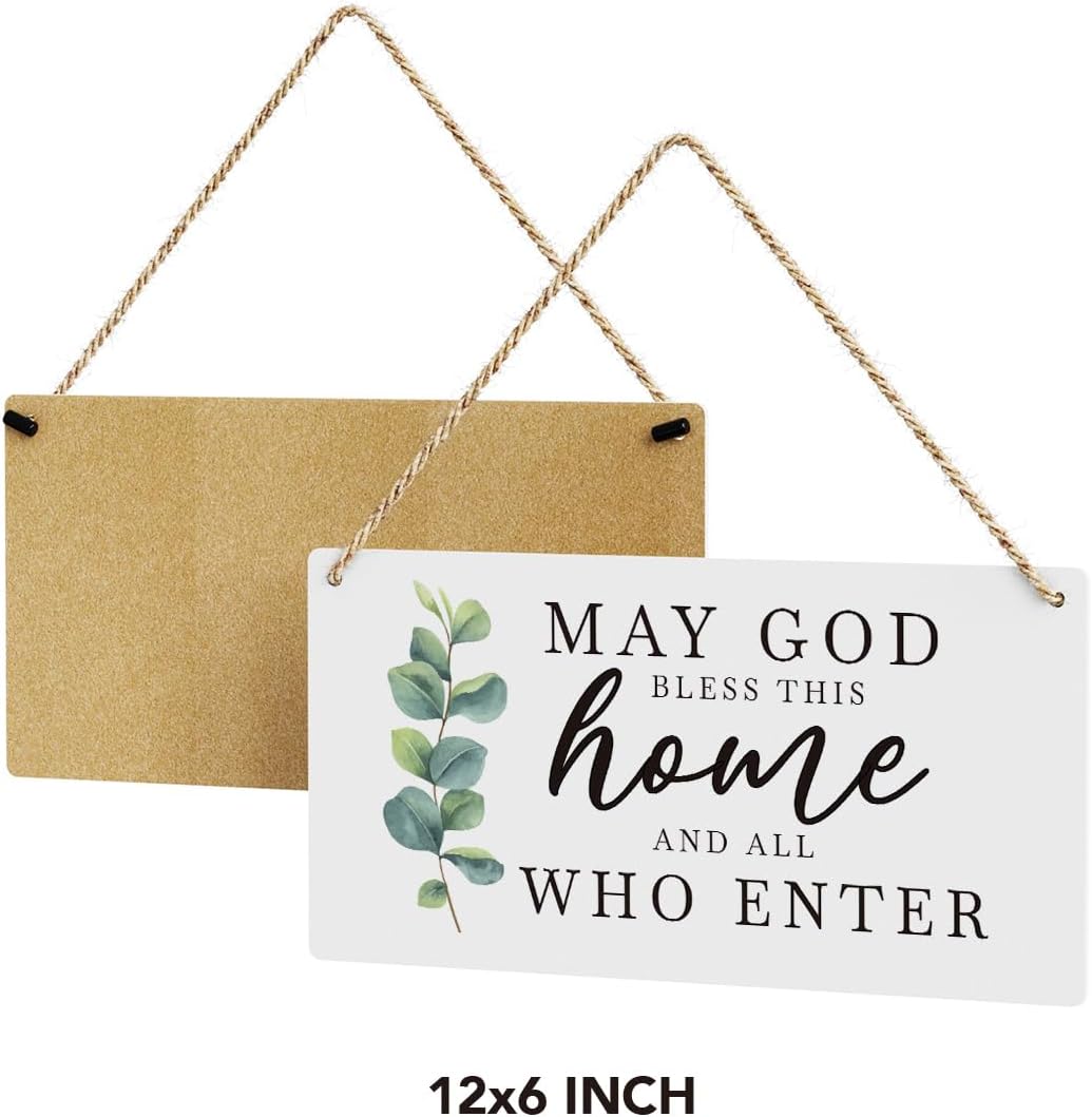 SENJIAN Christian Home Decor, Bless This Home Wall Decor, Modern Farmhouse Sign Scripture Printed Wood Sign Wall Art Religious Decoration for Office Bathroom Bedroom