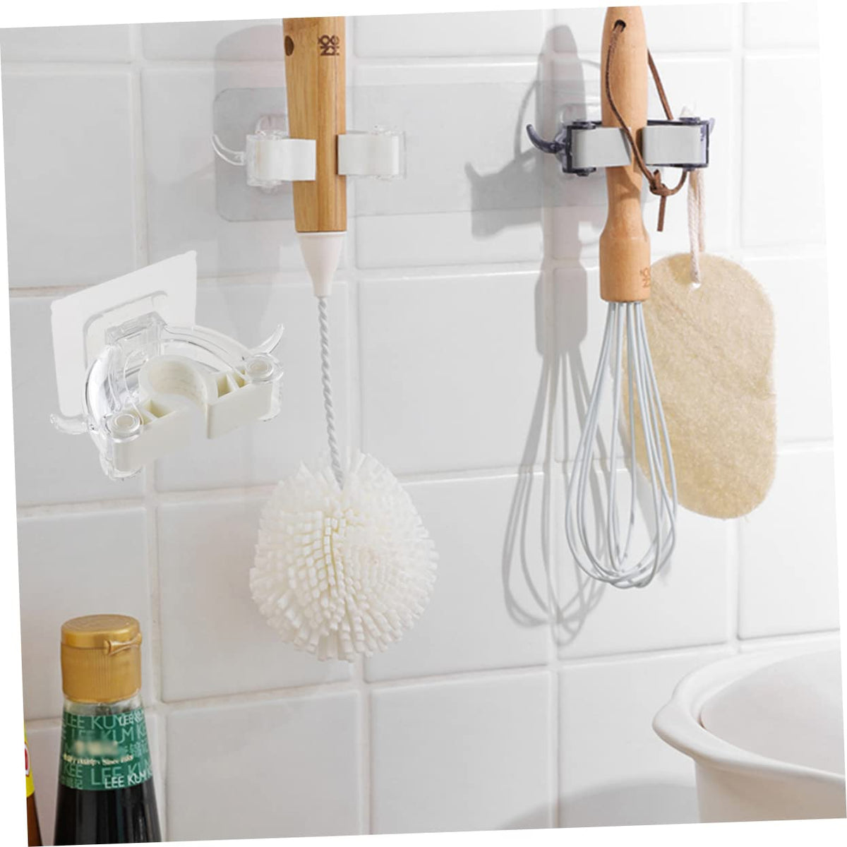 2pcs Mop Stand Broom Hanger Seamless Wall Mount Mop Holder Home Kitchen Bathroom Organizer