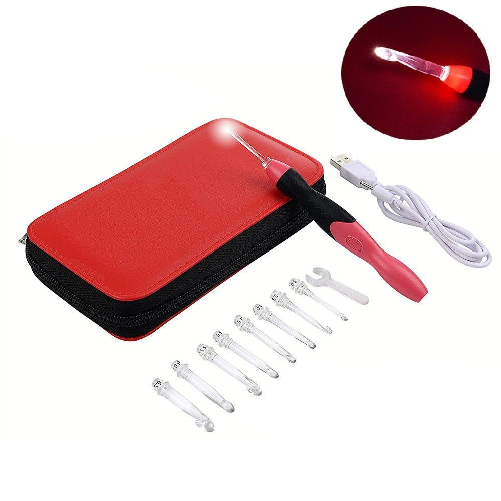 Light Up Crochet Hook Set, 9 Sizes 2.5mm-6.5mm Interchangeable Crochet Hooks with Light, Rechargeable Ergonomic Crochet Kit for Beginners & Adults, DIY Craft Supplies