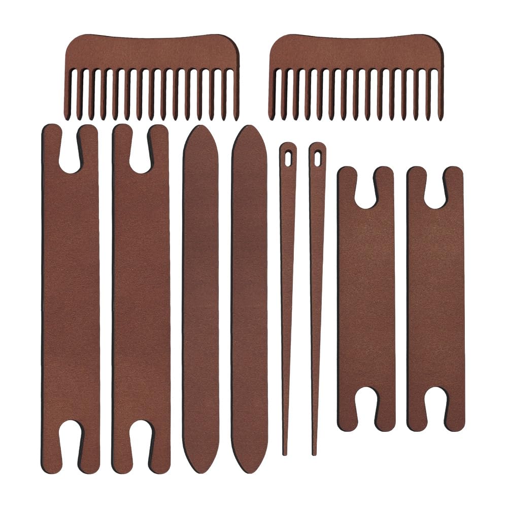 AHANDMAKER 2 Sets Wood Knitting Loom Tool Kits 5 Pieces Knitting Weaving Loom Tools Shuttle Weaving Stick for Beginner Weaving DIY Craft Weaving Accessories
