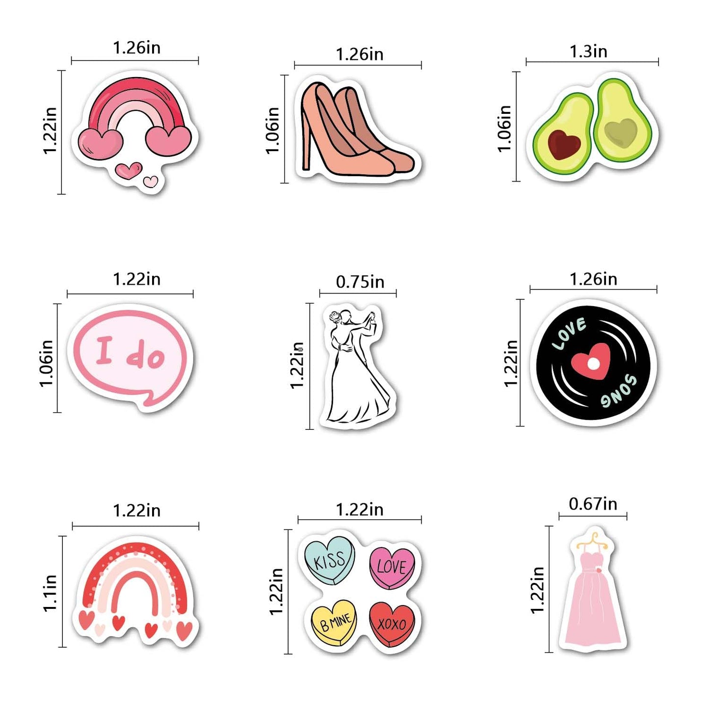 PartyGarden Wedding Love Stickers - 8 Sheets 160 Pcs for Kids Valentine's Day Anniversaries Bridal Shower Classroom Gift Exchange Scrapbook Bottle