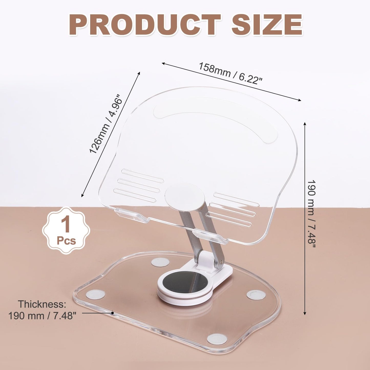 PATIKIL Acrylic Tablet Stand, Acrylic Tablet Holder Adjustable Foldable Portable Clear Cute with 360 Degree Rotating Base for Desk Home Office Women Gifts, White